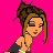 Pixelated image of a woman in a black dress with white accents against bright pink background, text reads "I am the thing that you need".