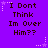 Purple background with repeated text "I Dont Think Im Over Him??" in dark brown pixelated font, surrounded by white and light purple star-shaped sparkles.