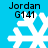 Four identical pixelated snowflake icons with black text 'Jordan G141' above each on a solid blue background.
