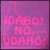 Pink text and state outlines on purple background with 'IDAHO? NO, UTAHO!' text.