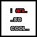Pixelated static icon with red and black text on white background reading "I am..." followed by two abstract pixel shapes.