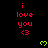 Red text 'i love you <3' and green heart symbols on a black background with gray corner overlay.