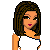 Pixelated cartoon woman with brown hair and red lips in white top, blue jeans, and text fragments 'crazy', 'but', 'beautiful' on white background.