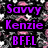 A static image displays three of text in purple, green, and blue, each containing 'Savvy', 'Kenzie', and 'BFFL' against a pixelated background with pink and white shapes