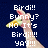 Pixelated bird head with yellow beak and pink ears against dark blue background, displaying text in white pixel font