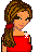 A 48x48 pixel animated contact sheet showing a female character in red sports attire with soccer-related elements across multiple frames, including full-body and partial views of the character's face, torso, legs, and feet kicking a soccer ball.