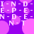 Purple background with pink circular shapes and white text repeating 'I-N-D-I-N-D-E-P-E-N-D-E-N-T' in a pattern
