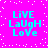 Bright pink background with scattered white square pixels; four identical cyan text blocks reading LIVE LaUgH LoVe arranged in a