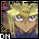 Pixelated character with blonde hair and purple clothing, showing three sequential facial expressions including closed eyes.
