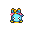 Pixel art icon of a blue character with pink bow and yellow accents, surrounded by various blue flame or energy effects in different shapes.