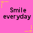 Pink background with repeated 'Smile everyday' text and yellow star corner decorations.