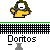 Pixel art character with yellow body and brown hair, shown in multiple poses including static front view, side views, and a green background variant. Text "Dontos" appears below each pose.