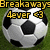 A soccer ball on grass with overlaid text in yellow and black, showing three distinct textual variations across frames.