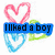 Pixelated heart-themed buddy icon with text overlays and layered heart shapes in pink, blue, and green.