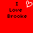 Red background displays 'I Love Brooke' text with a pixelated heart symbol replacing the word 'love'.
