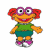 A pixelated cartoon character with red hair and purple glasses stands on the left side of a contact sheet, while green text reading "Original Icons .com" appears on a dark green background to the right.