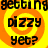 Animated icon with repeating text 'getting dizzy yet?' over a yellow-orange spiral background, showing identical frames.