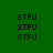 A 4-frame animated contact sheet showing a grid of STFU text with green highlight changes across frames on a dark green background.