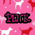 Pink background with white and red dog silhouettes, black-outlined pink text reading 'PINK' in the center.