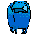 Blue cartoon character with white paper-like object in various poses and partial views on gray background.