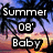 Pixelated image with 'Summer 08' and 'Baby' text over a sunset background featuring silhouetted trees.