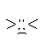 Pixel art face with angular eyes and mouth, two versions showing different eye shapes.