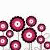 A static image of multiple pink and magenta flower-like icons with layered circular petals on thin gray stems against a white background.