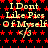 Static image with red star pattern background and yellow text repeating 'I Don't Like Pics Of Myself' with '/3' below each phrase.