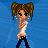 Pixel art of a character with brown pigtails in a white shirt and dark pants against a blue background, with text phrases below.