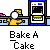 Animated contact sheet showing 15 frames of a pixel art animation featuring yellow stick figures baking cakes in an oven, with pie chart progress indicators and repeated "Bake A Cake" text.