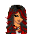 Pixel art contact sheet showing two distinct red-themed character designs with a circular 'red hot' logo element.