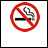 A red prohibition symbol over a smoking cigarette icon with changing text below it
