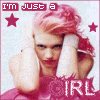 A person with pink hair holds their head in both hands, surrounded by red stars and text reading "I'm just a GIRL" on a light background.