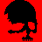 Pixelated skull icon with black, dark red, and red variations on red and gray backgrounds.
