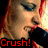 A four- shows a person with red hair and blue eyeshadow singing into a black microphone, each displaying 'Crush!' text in different positions