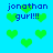 Pixelated blue background with green heart shapes and repeated text 'jonathan gurl!!!' in dark blue pixel font.