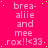 A static image with a bright pink background, scattered yellow dots, and repeated white text reading "brea- aliiie and mee rox!!<33" in a pattern
