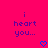 Pixelated text 'i heart you...' in purple on bright pink background with two blue pixel hearts below.