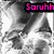 A grayscale animated icon with pink text overlays showing 'Saruhh' and 'Meshh', featuring a stylized face in motion.
