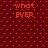 Red background with pink dots and orange text reading 'what EVER' in four identical quadrants.