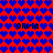 Red and blue heart pattern with repeated text "Olivia" in black pixelated font across the image.