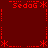 Red pixel art displays 'Sedag' text and asterisk patterns on a dark red background with dotted lines forming a