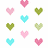 A static contact sheet of pixelated heart icons on a white background with pink text reading "falling hearts... make a wish" on the right side.