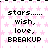 Pixelated text on a pink star-patterned background with black borders between sections.