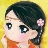 Pixelated anime-style character with black hair, pink flower accessory, and orange clothing against yellow background.