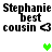 Pixelated text reads "Stephanie best cousin" with a heart symbol, showing two animation states where green hearts appear and disappear in different positions.