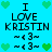 Pixelated blue background with repeated text "I LOVE KRISTIN ~<3~" and green heart symbols arranged in a pattern