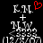 Two side-by-side pixelated text compositions with identical white lettering and symbols on black background, differing only in a red heart symbol above the left composition's 'K.M.'