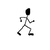 A stick figure transitions from running to falling, then lying on a red splatter. The animation shows motion across with no text or background elements