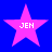 Four pink star-shaped icons with white text "JEN" on a solid blue background, arranged in a